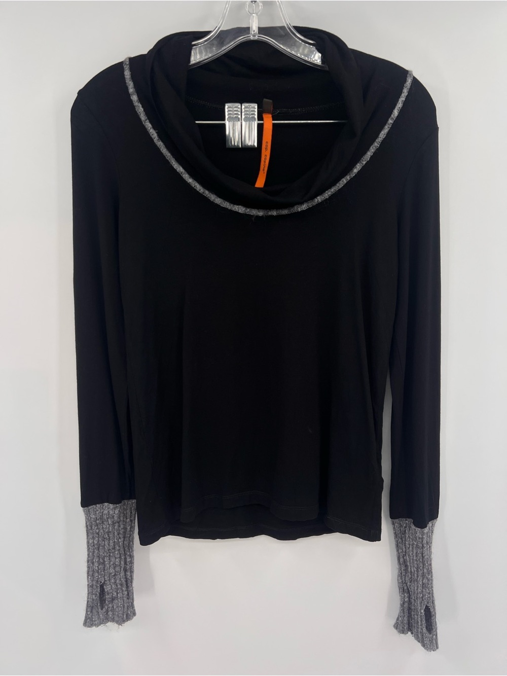 Cop.Copine vintage shawl neck lingerie sleeves tee y2k black/ grey M